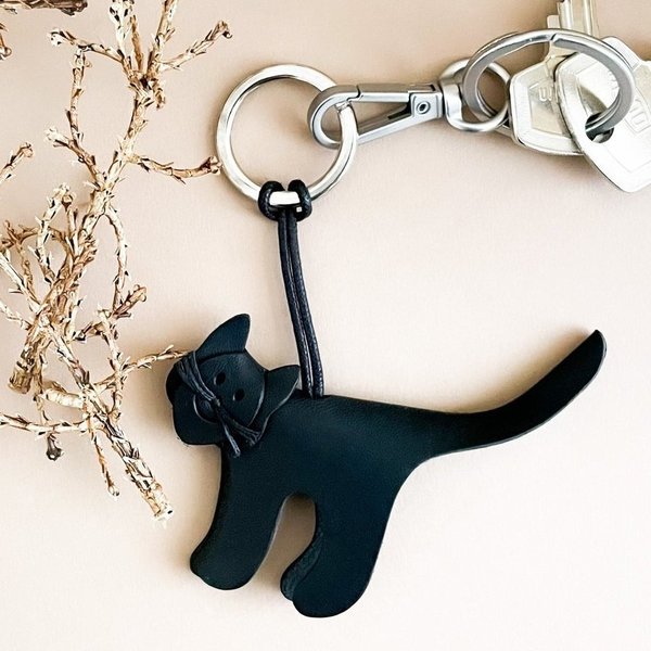 Leder Schlüsselanhänger Portachiavi Cat Toskanisches Leder schwarz 10 cm x 6 cm
