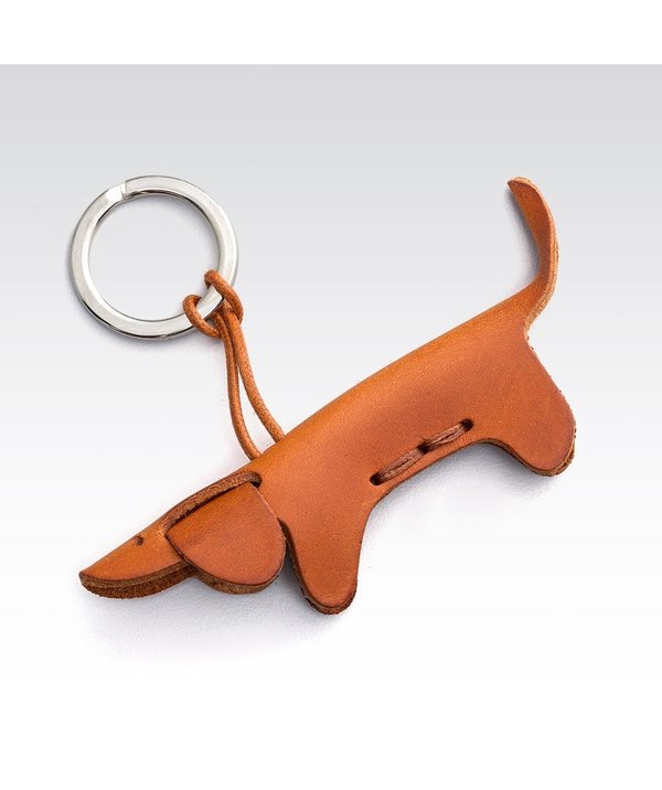 Leder Schlüsselanhänger Portachiavi Dog Toskanisches Leder braun 10,5 cm x 5 cm