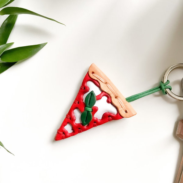 Leder Schlüsselanhänger Portachiavi Pizza Toskanisches Leder 6,5cm x 5 cm