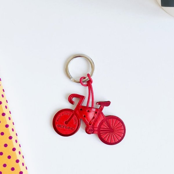 Leder Schlüsselanhänger Portachiavi Bike Toskanisches Leder rot 7 cm x 5 cm