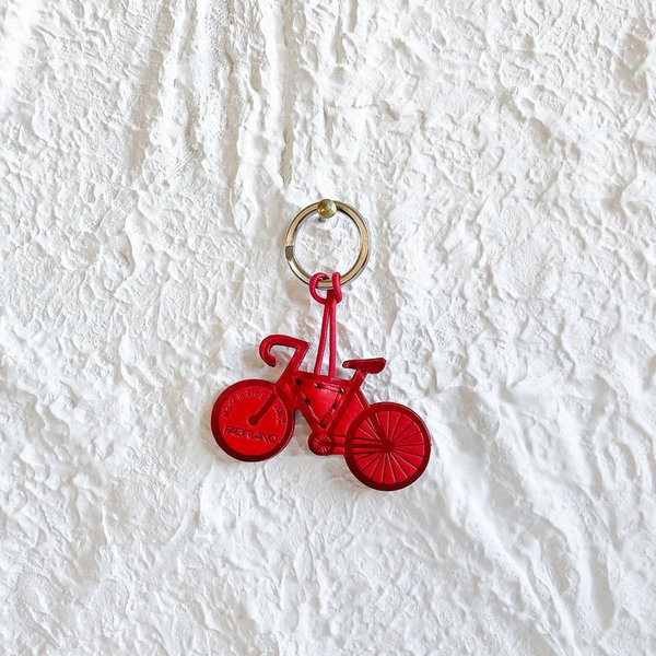 Leder Schlüsselanhänger Portachiavi Bike Toskanisches Leder rot 7 cm x 5 cm